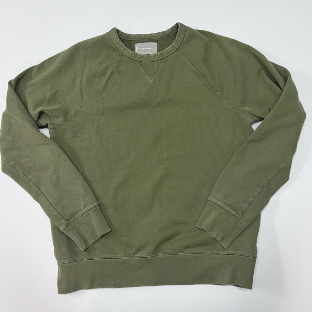 Everlane Lightweight French Terry Crew Sweatshirt Green Size Small Cotton